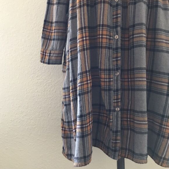 Monki Gray Yellow Plaid Flannel Collared Long Sleeve Casual Winter Shirt Dress M - Picture 3 of 12